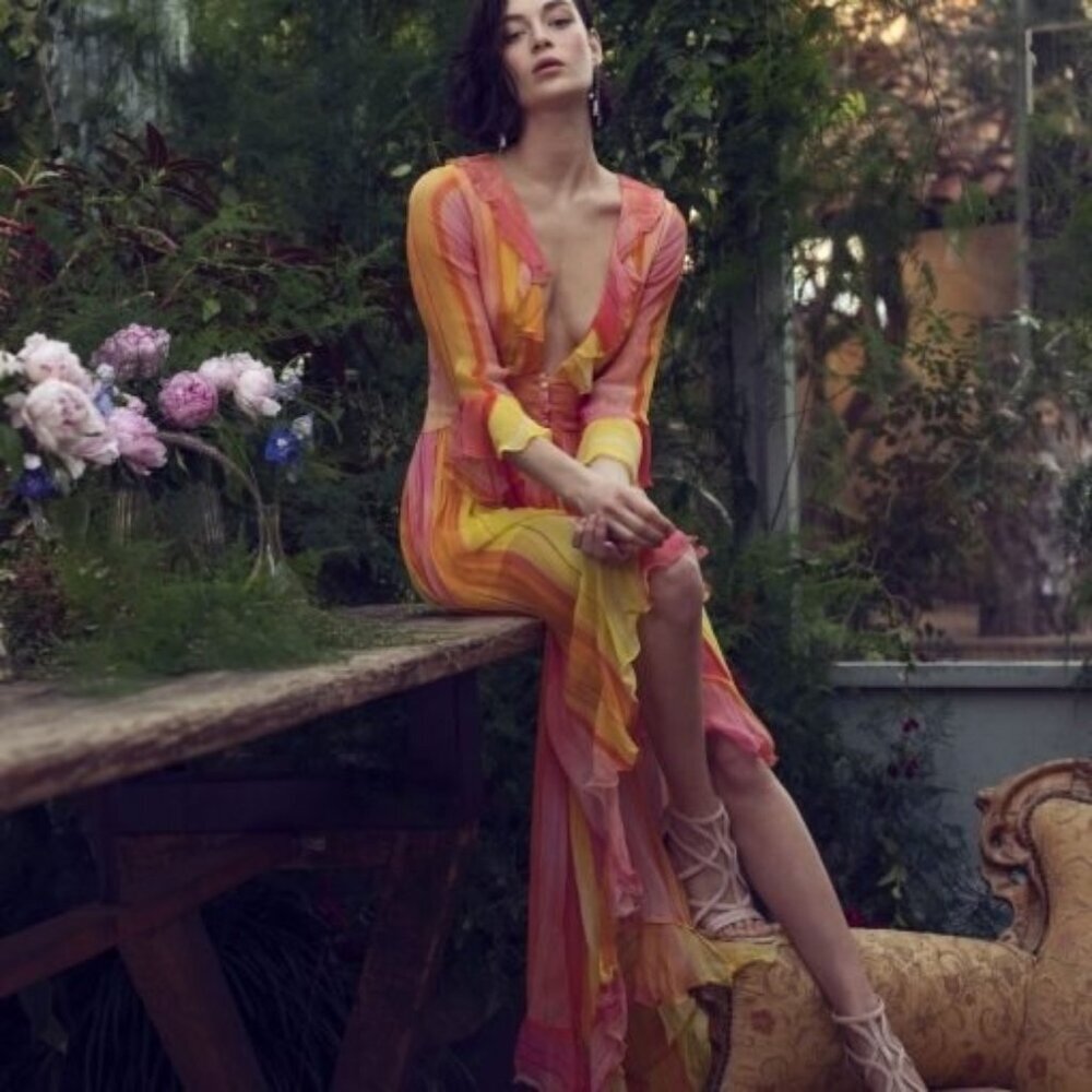 NWT Rococo Sand ruffle, asymmetric hem dress & halter one piece swimsuit set, S